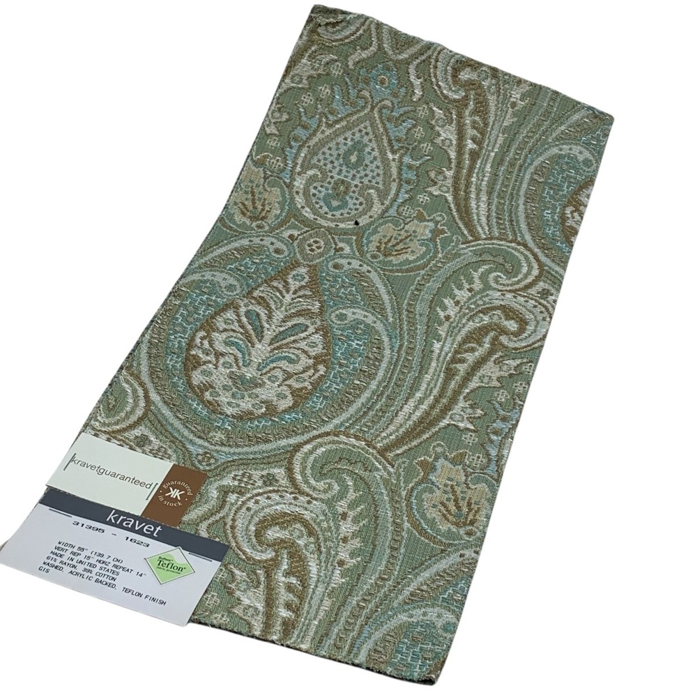 Kravet Fabric Sample Paisley Green Blue Brown‎ Paisley Floral Damask Remnant
